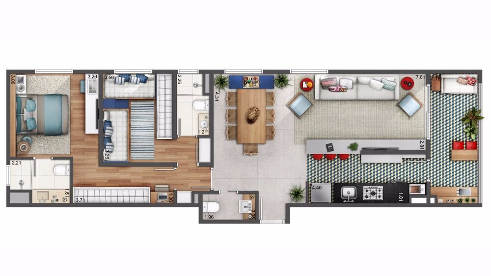 Planta humanizada do apartamento